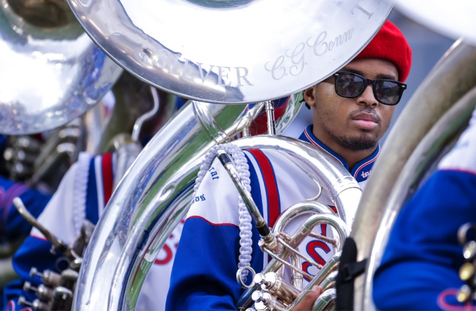 <strong>Members of the Tennessee State University band take the field before the Southern Heritage Classic against Jackson State University Saturday at Simmons Bank Liberty Stadium.</strong> (Patrick Lantrip/Daily Memphian)