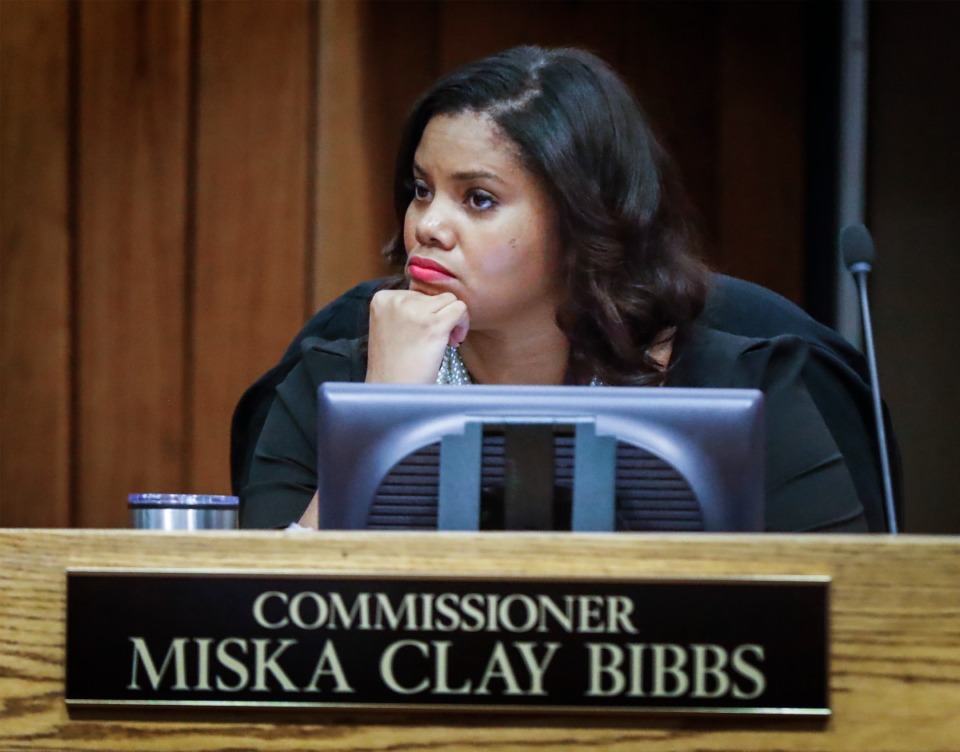 <strong>Shelby County Commissioner Miska Clay-Bibbs attends the Monday, Sept. 12, 2022, meeting.</strong> (Mark Weber/The Daily Memphian)