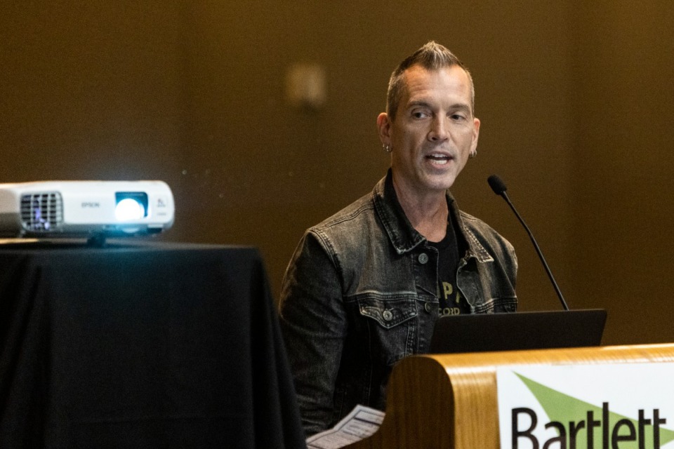 <strong>Memphis Record Pressing co-founder and CEO Brandon Seavers spoke to the Bartlett Area Chamber of Commerce Tuesday, Sept. 13, and discussed the resurgence of the vinyl record business and the company&rsquo;s $30 million expansion.</strong> (Brad Vest/Special to The Daily Memphian)