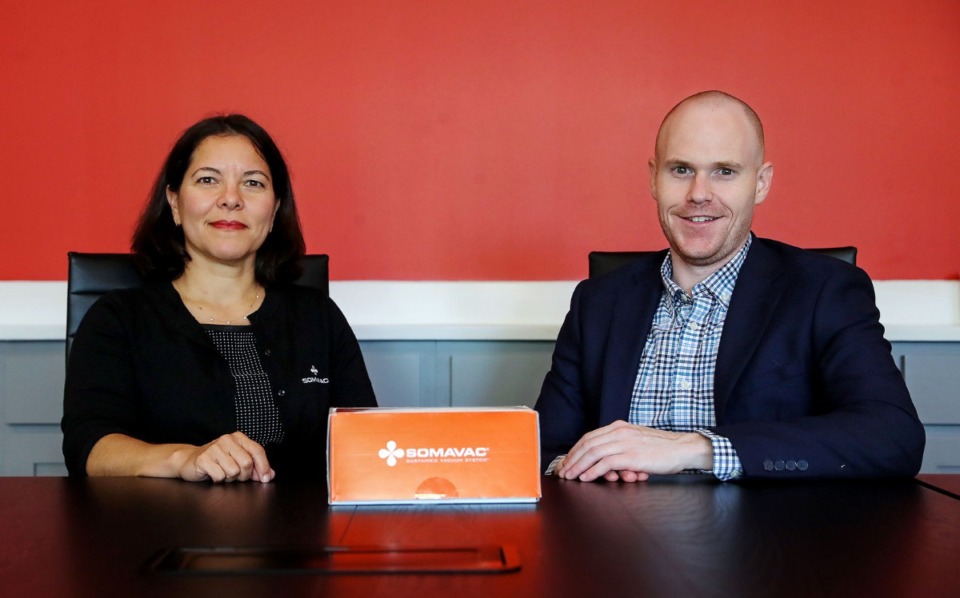 <strong>Esra Roan (left) and Joshua Herwig are co-founders of SOMAVAC Medical Solutions.</strong> (Patrick Lantrip/The Daily Memphian file)