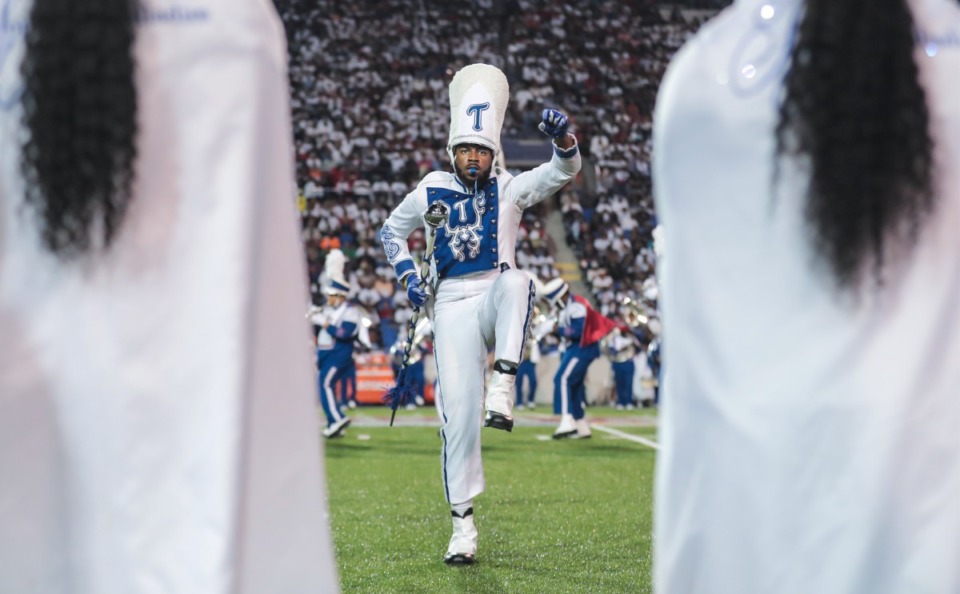 <strong>Members of the Tennessee State University band perform at Simmons Bank Liberty Stadium in the halftime show of the Southern Heritage Classic.</strong> (Patrick Lantrip/Daily Memphian)