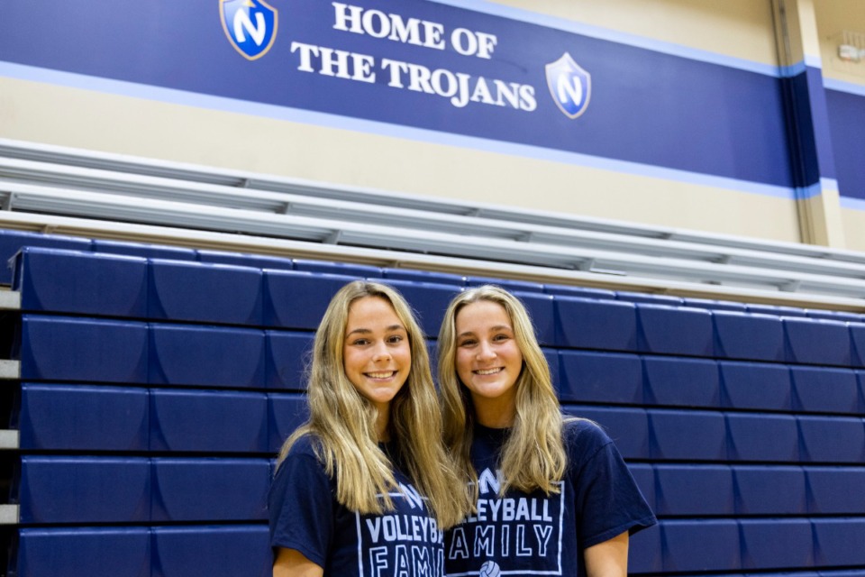 <strong>Hassie Clare (left) and Quinn Thurman (right) are a sophomore twin volleyball duo at Northpoint High School.&nbsp;&ldquo;It&rsquo;s good to have a person I&rsquo;ve known my whole life (as a teammate),&rdquo; Hassie Clare says of her sister.</strong>&nbsp;(Brad Vest/Special to The Daily Memphian)