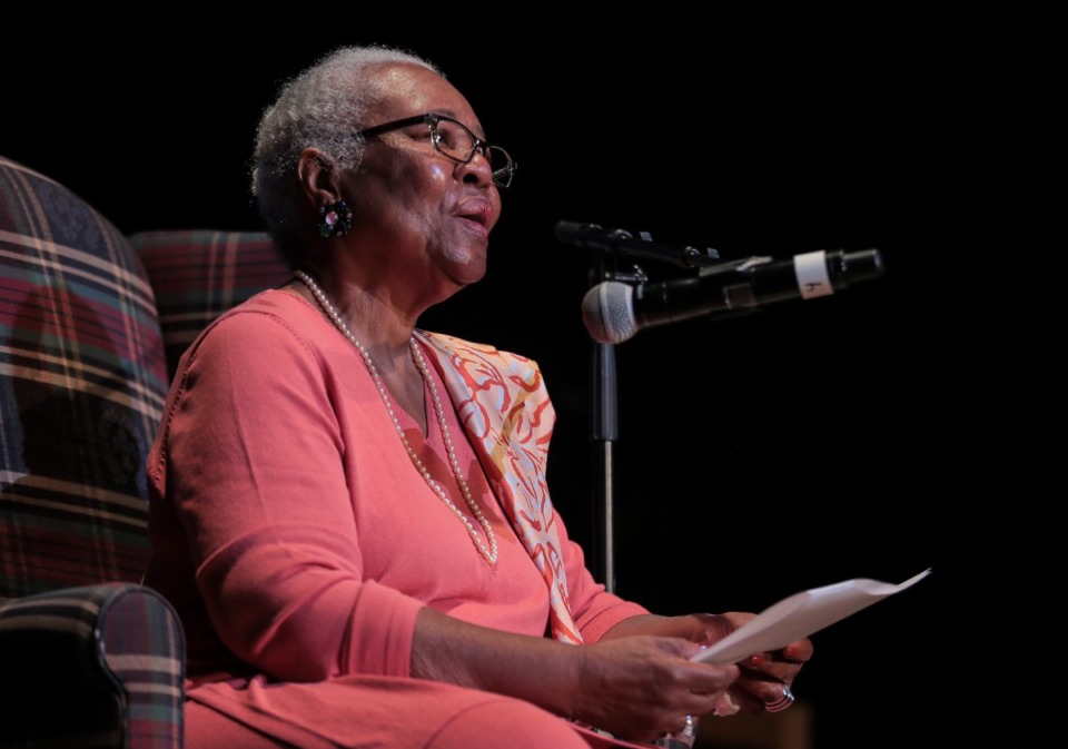 <strong>Deanie Parker reads a letter to Booker T. Jones during the Memphis Music Hall of Fame induction ceremony Thursday.</strong> (Patrick Lantrip/Daily Memphian)