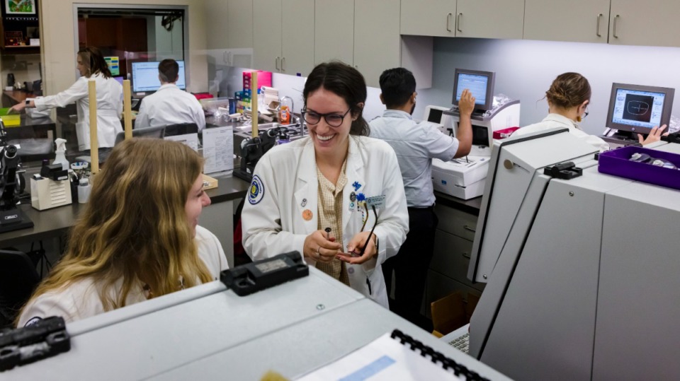 <strong>From left to right, optometry students Katy Miller and Emily Meredith research and create lensware at the Southern College of Optometry in Midtown.</strong> (Ziggy Mack/ Special to The Daily Memphian)