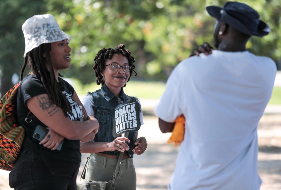 <strong>Volunteers mingle at a voter registration event held by the Shelby County Voter Alliance and Memphis Artists for Change in Jesse Turner Park in South Memphis Sept. 20, 2022.</strong> (Patrick Lantrip/Daily Memphian)