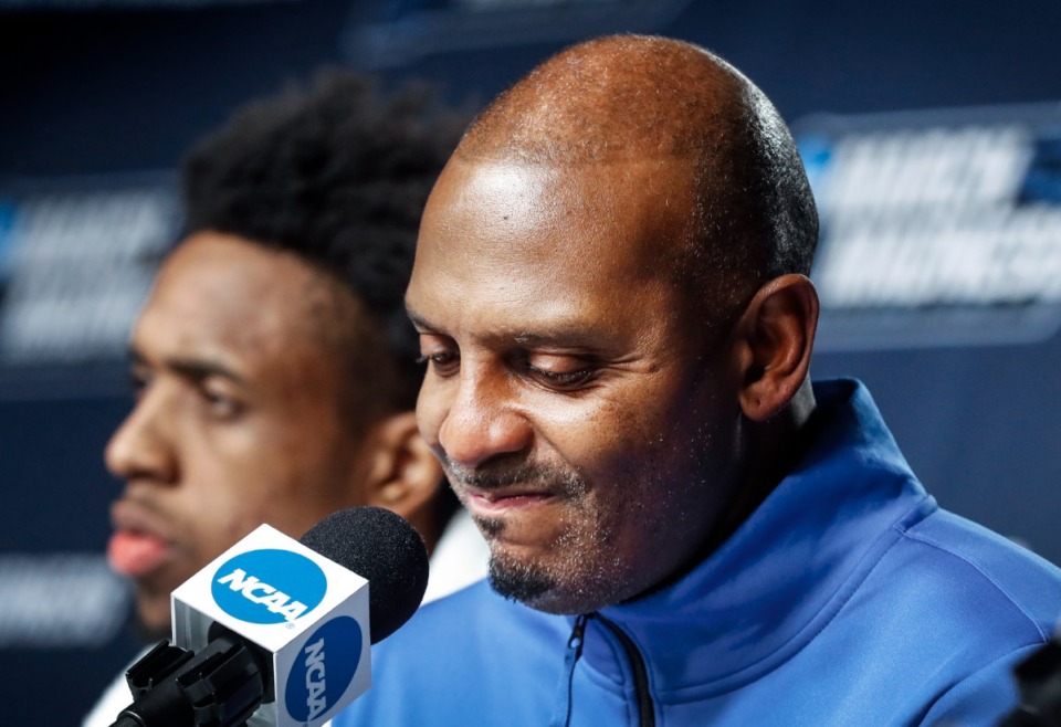 <strong>Tigers head coach Penny Hardaway grimaces during a press conference after losing to Gonzaga on Saturday, March 19, 2022 at the NCAA tournament in Portland, Oregon.</strong> (Mark Weber/The Daily Memphian)