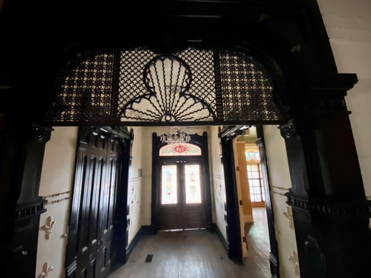 Developer Bill Townsend bought the Lowenstein Mansion in 2021. Plans call for its use as a boutique hotel along with room for commercial and office space.&nbsp;Fretwork marks the division of two rooms in the mansion. (Tom Bailey/The Daily Memphian file)