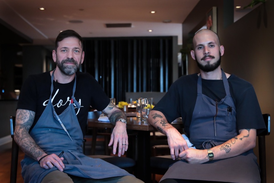 <strong>The Daily Memphian intern and former chef Joshua Carlucci, right, staged at Dory for co-owner and executive chef Dave Krog, left.</strong> (Patrick Lantrip/The Daily Memphian)&nbsp;