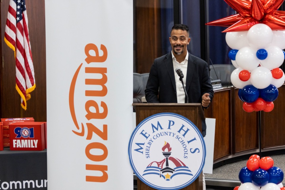 <strong>&ldquo;We don&rsquo;t just strive to be the best employer. We&rsquo;re striving to be the best neighbor too,&rdquo; Ian Conyers, Amazon&rsquo;s regional head of community engagement, said at the school-adoption event.</strong> (Brad Vest/Special to The Daily Memphian