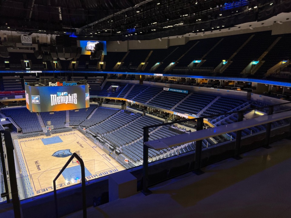 <strong>The Big River Steel Edge overlooks the FedExForum&rsquo;s main lobby and the basketball court.</strong>(Drew Hill/The Daily Memphian)