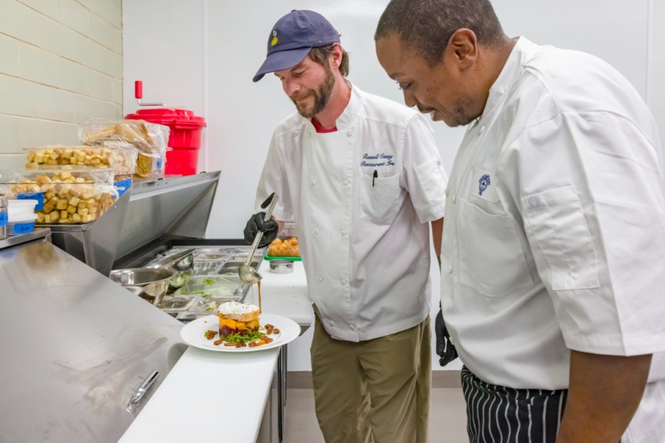<strong>Executive Chef Russell Casey works with Executive Sous Chef Ronald Johnson on Saturday Oct. 1, 2022.</strong> (Ziggy Mack/Special to The Daily Memphian)