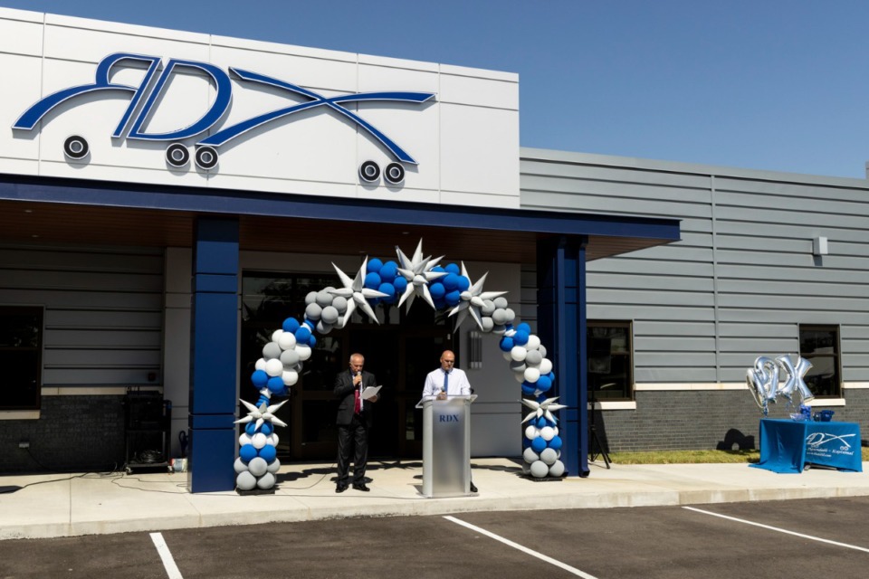 <strong>On Friday, Oct. 7, 2022, RDX, a trucking company founded by Bulgarian immigrants Roumen Denkov (left) and Dian Tchoparov (right) in 2011, celebrated the opening of its new headquarters where the Mall of Memphis once stood.</strong> (Brad Vest/Special to The Daily Memphian)