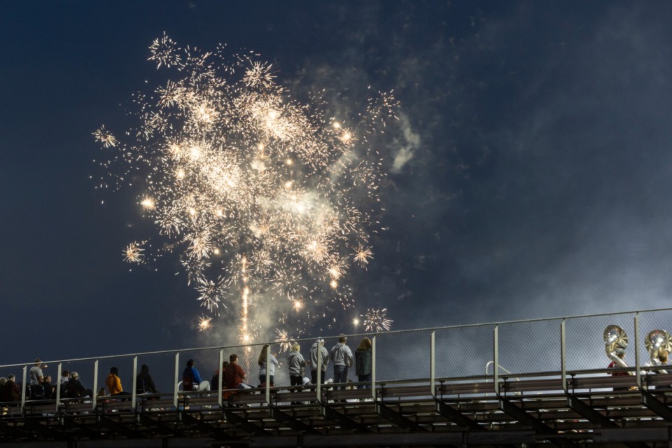 <strong>Fireworks precede Friday night&rsquo;s game between Southwind and Munford.</strong> (Brad Vest/Special to The Daily Memphian)