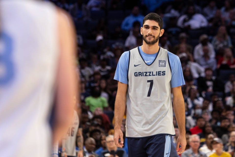 <strong>Santi Aldama was present for the Grizzlies&rsquo; annual open practice Sunday at the FedExForum.</strong> (Brad Vest/Special to The Daily Memphian)