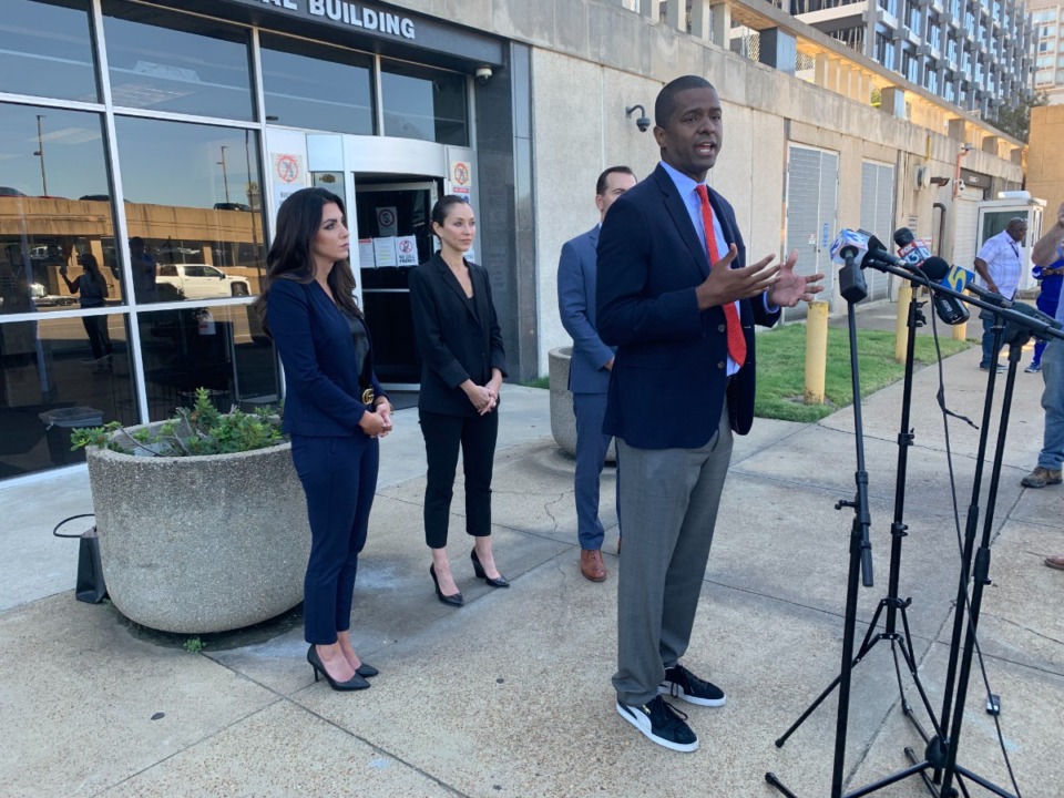 <strong>Attorney Bakari Sellers speaks at a news conference last month. Behind him is State Rep. John Ray Clemmons, and civil rights attorneys Jessica Fickling and Alexandra Benevento.</strong> (Rob Moore/The Daily Memphian file)