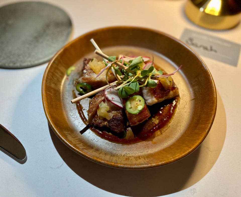 <strong>Pork belly skewers are an excellent appetizer, made to be shared. But no one&rsquo;s judging you if you can&rsquo;t.</strong> (Jennifer Biggs/The Daily Memphian)