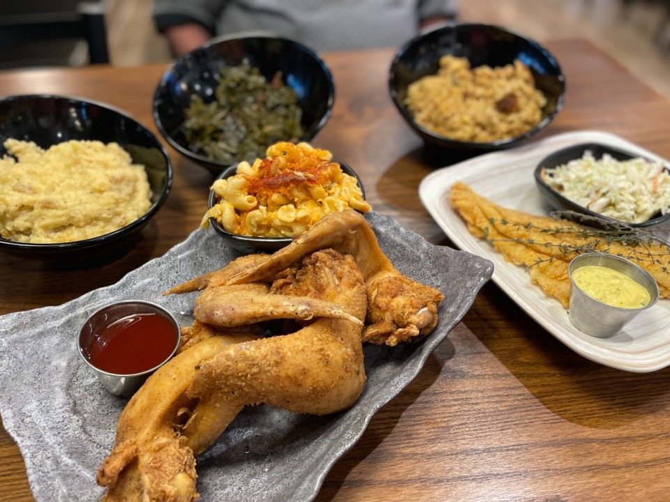 <strong>Chicken wings and catfish are two entr&eacute;e choices at Celebrity&rsquo;s Soul Food, and side dishes include mac and cheese, mashed potatoes, braised collards and squash and cornbread dressing.</strong> (Jennifer Biggs/The Daily Memphian)
