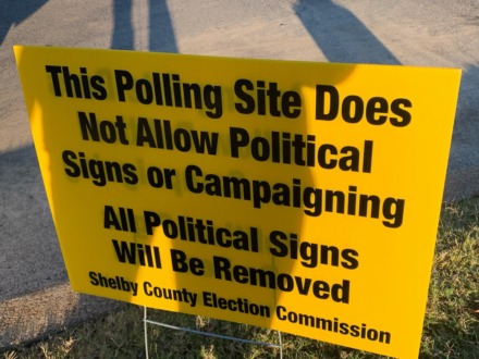 <strong>Collierville Church of Christ was not allowing campaigning or political signs at the start of the property line on Shelton Road.</strong> (Abigail Warren/The Daily Memphian)