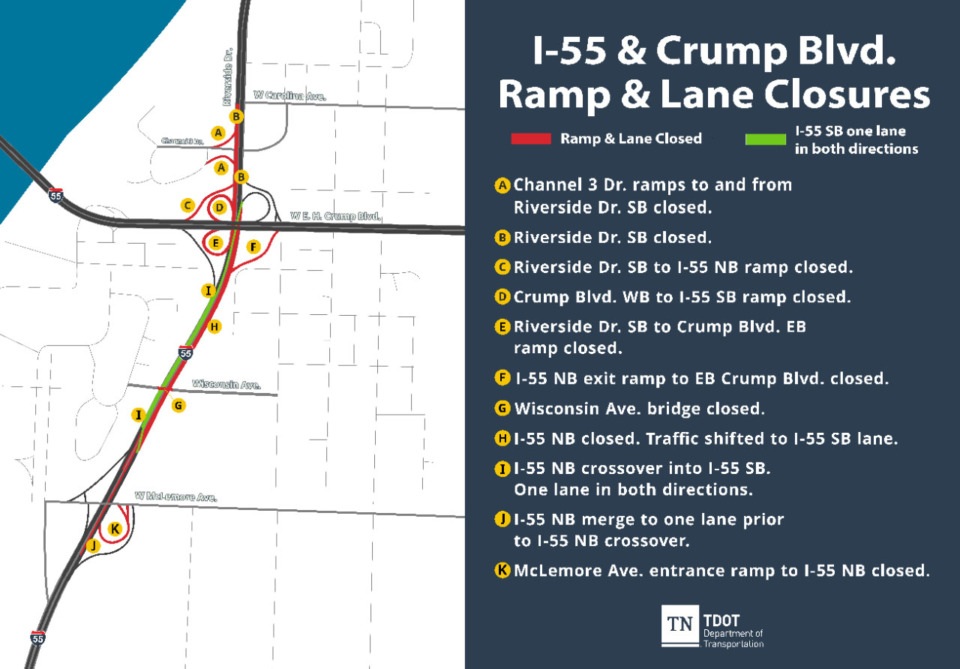 <strong>All I-55 north and southbound traffic will shift into the I-55 southbound lanes until fall 2023. There will be one lane in each direction.</strong> (Courtesy TDOT)