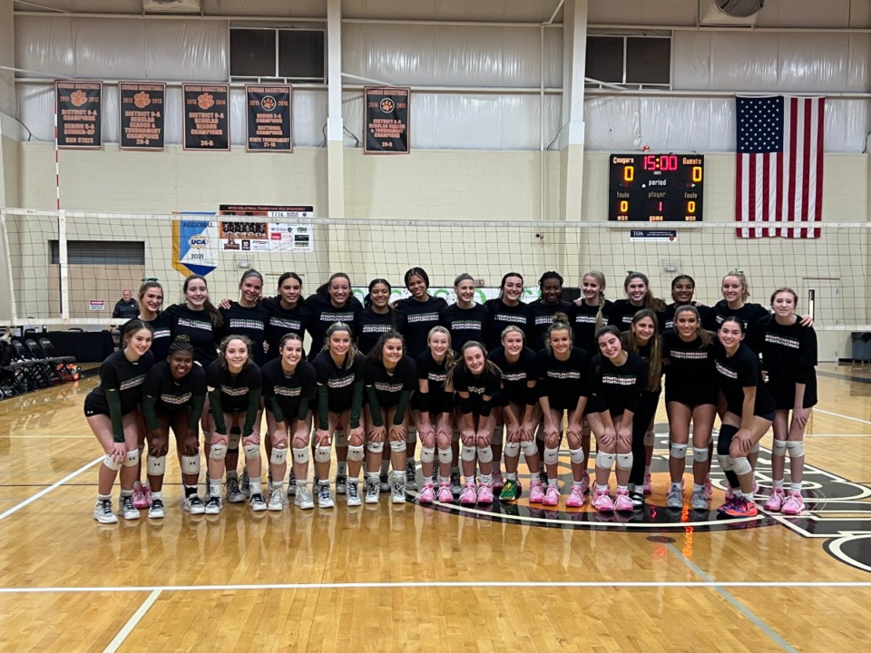 <strong>Briarcrest&rsquo;s volleyball team and Knoxville Catholic players wore "Fight Like Carrie" shirts in support of the Saints' coach Carrie Yerty, who is battling cancer.</strong> (Courtesy April Jauregui)