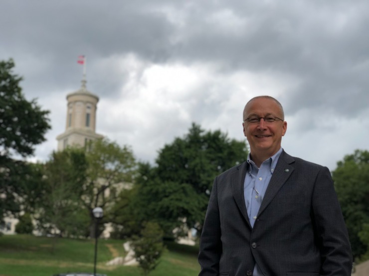 <strong>Brent Taylor, the Republican running for the state Senate seat being vacated by Brian Kelsey, stands near the Tennessee State Capitol in August. Taylor says, &ldquo;Crime is the number one issue, and it is linked to economic development.&rdquo;</strong> (Ian Round/The Daily Memphian)