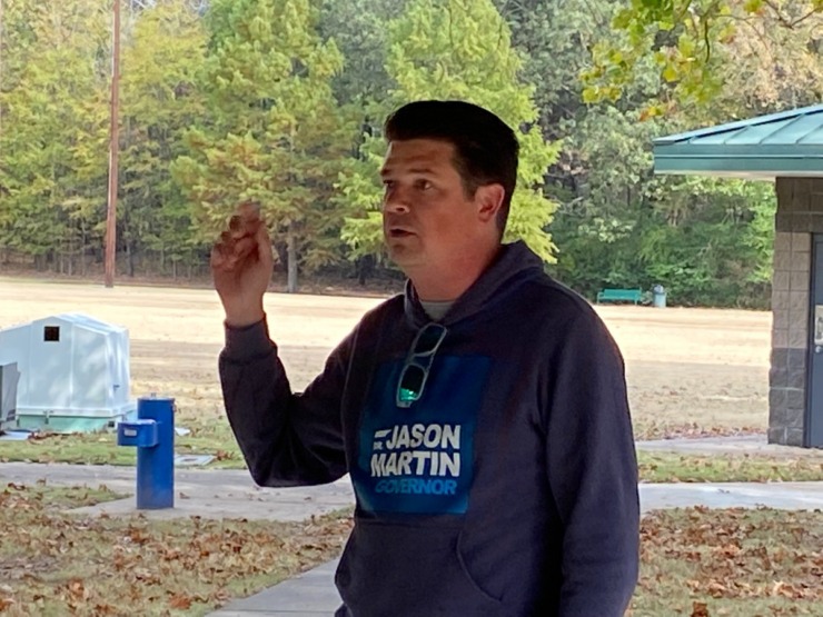 <strong>Democratic nominee for Tennessee Governor Dr. Jason Martin, campaigning in Collierville Saturday, Oct. 24, said he believes his challenge of incumbent Republican Gov. Bill Lee is winnable.</strong> (Bill Dries/Daily Memphian)