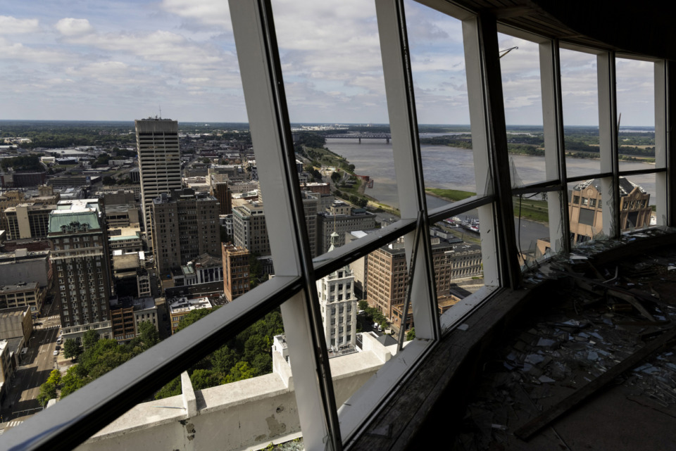 <strong>A view from what was the round, revolving rooftop restaurant atop the vacant 100 North Main Building.</strong>&nbsp;(Brad Vest/Special to The Daily Memphian file)