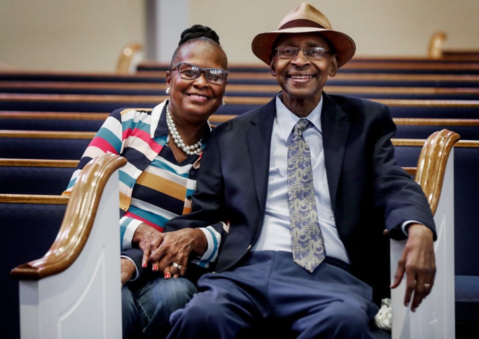 <strong>Pastor Diane Young and husband Bishop Dr. William Young sit in the The Healing Center Baptist Church sanctuary on on July 27, 2021. William Young died of congestive heart failure.</strong> (Mark Weber/The Daily Memphian file)