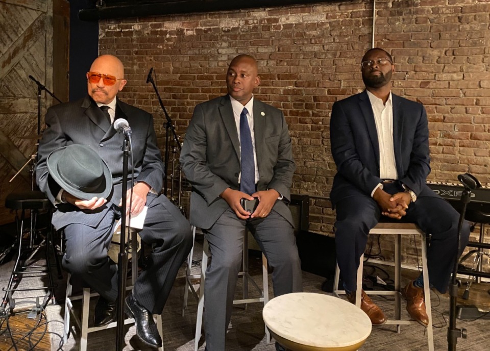<strong>Memphis mayoral contenders (from left) Joe Brown, Van Turner and Paul Young debated in an early campaign forum Thursday, Oct. 27, hosted by the Shelby County Young Democrats.</strong> (Bill Dries/Daily Memphian)