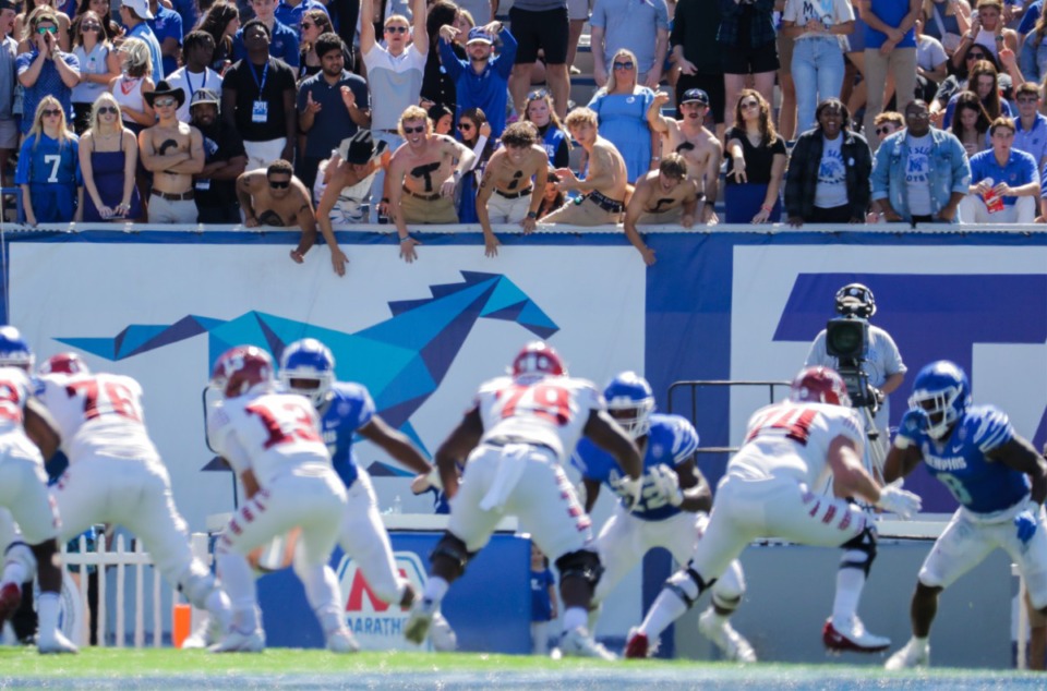 <strong>University of Memphis fans cheer during a third down during a Oct. 1, 2022 game against Temple.</strong> (Patrick Lantrip/The Daily Memphian)