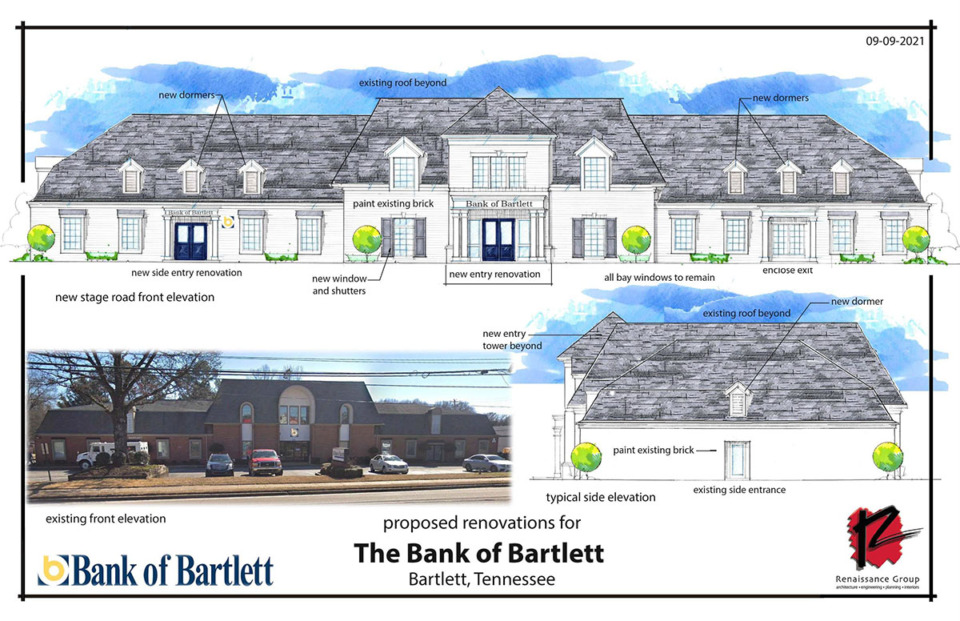 <strong>In a move to enhance its visibility on Stage Road and provide better customer service, Bank of Bartlett has begun a multi-phase renovation of its headquarters.</strong> (Courtesy Bank of Bartlett)