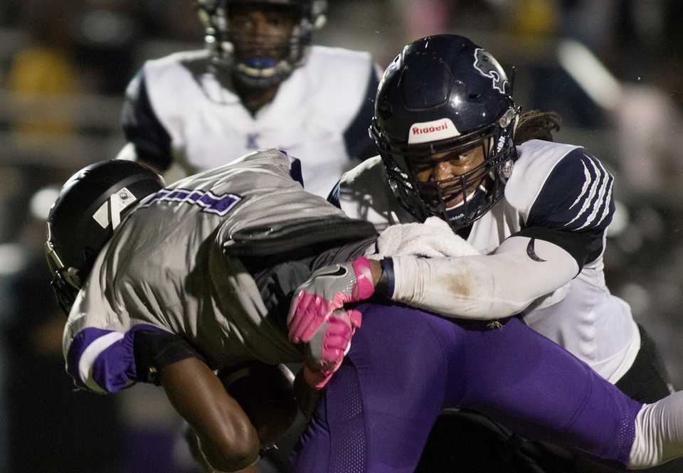 <strong>The Southwind offense was up against a determined Kirby defense early in the first half, with Kirby leading 17-14 at the half.</strong> (Dale L. Anderson/Daily Memphian)