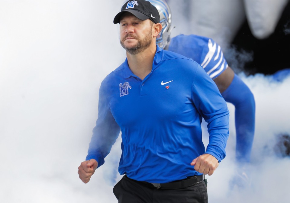 <strong>University of Memphis head coach Ryan Silverfield takes the field before a Nov. 5, 2022 game against UCF.</strong> (Patrick Lantrip/The Daily Memphian)