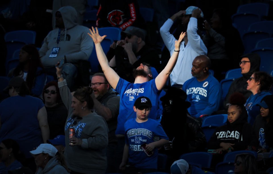 <strong>University of Memphis fans react to a missed opportunity during a Nov. 5, 2022 game against UCF.</strong> (Patrick Lantrip/The Daily Memphian)