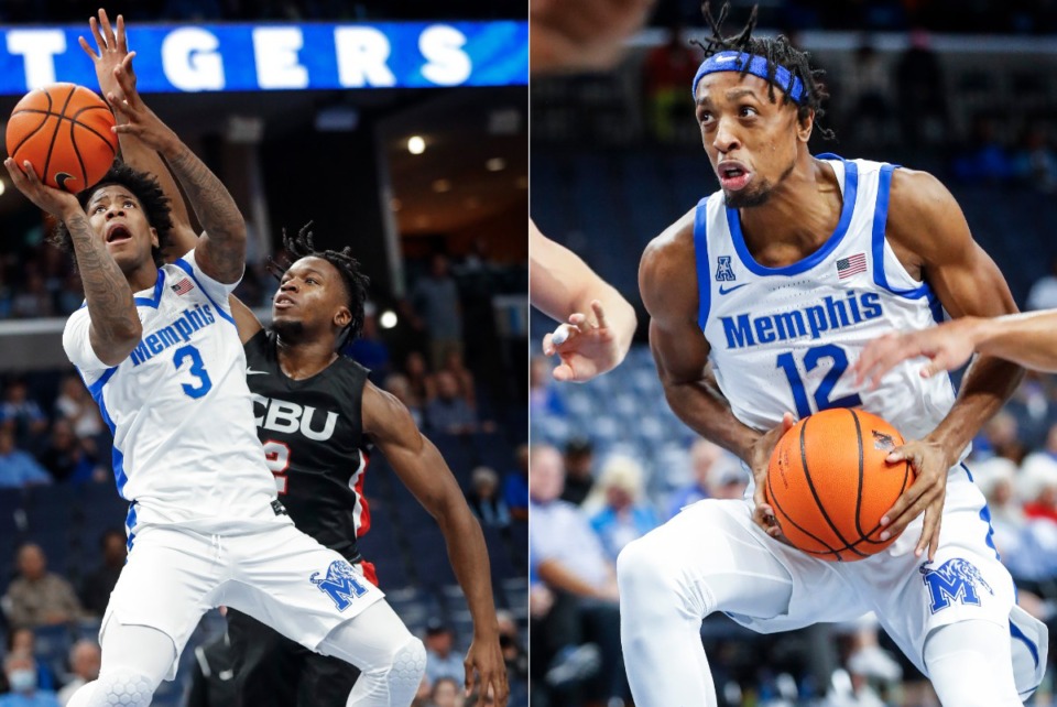 <strong>Kendric Davis (left) and DeAndre Williams (playing Christisn Brothers University at FedExForum on Oct. 23, 2022) will be key to the Tigers&rsquo; success, say Parth Upadhyaya and John Martin.</strong> (Mark Weber/The Daily Memphian)