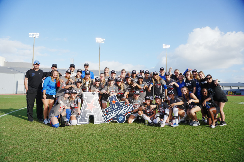 <strong>The University of Memphis women&rsquo;s soccer team won its second straight American Athletic Conference tournament title Sunday in Orlando. The Tigers defeated SMU 1-0 in overtime.</strong> (Courtesy: American Athletic Conference/Conor Kvatek)