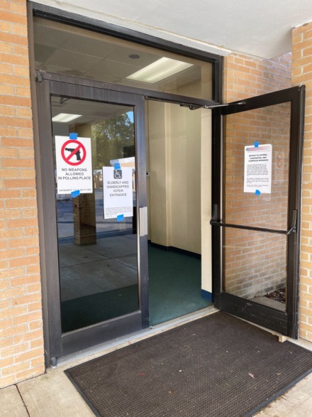 <strong>White Station Church of Christ is another location not allowing campaigning or signage. The only evidence this was a voting location was on one door.</strong> (Alys Drake/The Daily Memphian)