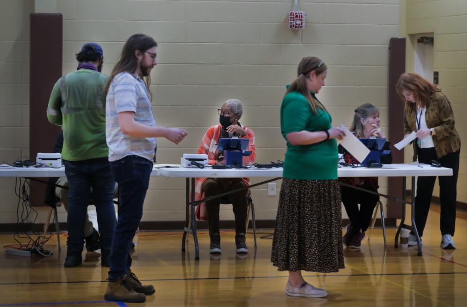 <strong>People wait in line to vote at Second Baptist Church on Nov. 8, 2022.</strong> (Patrick Lantrip/The Daily Memphian)