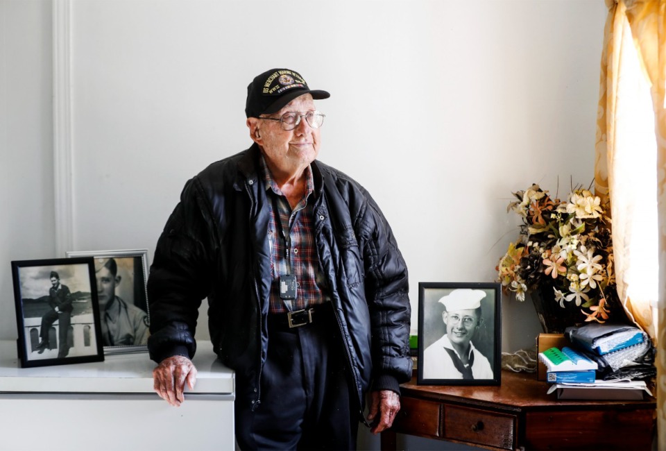 <strong>Centenarian John D. Abbott, a WWII Iwo Jima veteran in his Drummonds, Tennessee home on Thursday, November 10, 2022.</strong> (Mark Weber/The Daily Memphian)