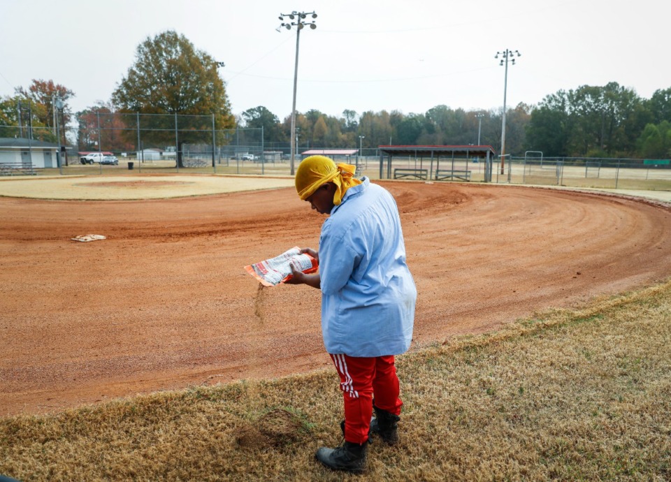 <strong>City of Hernando maintenance worker Grace Sandidge works on the baseball fields on Robertson Gin Road. Voters rejected a 1% tax earmarked for the parks.</strong>&nbsp;(Mark Weber/The Daily Memphian file)