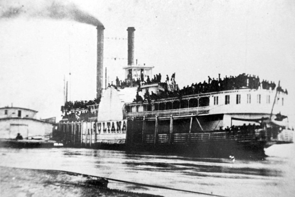 <strong>In this April 26, 1865, file photo provided by the Library of Congress, the steamboat Sultana is docked on the Mississippi River at Helena, Arkansas. About 1,800 people died when the boat exploded the following night near Marion, Arkansas</strong>. (AP Photo/Library of Congress Prints and Photographs Division, File)