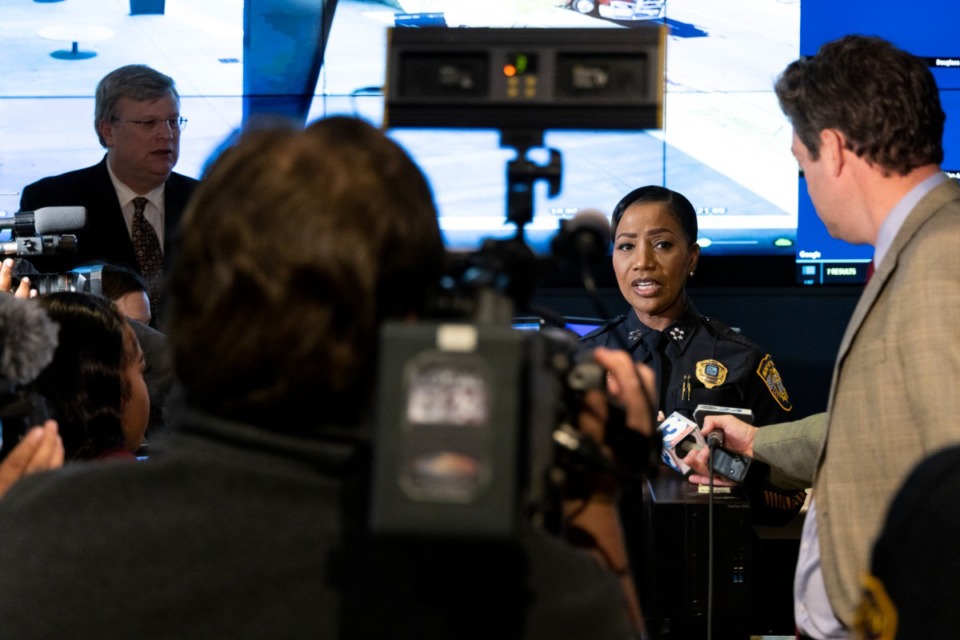 <strong>Memphis Police Chief Cerelyn "C.J." Davis speaks during a press conference announcing Connect Memphis, a public safety initiative that provides a new way to communicate and combat crime.</strong> (Brad Vest/The Daily Memphian)