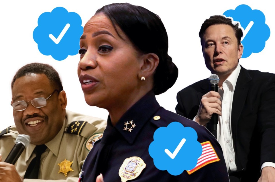 <strong>From left to right, Shelby County Sheriff Floyd Bonner Jr., Memphis Police Chief Cerelyn&nbsp;&ldquo;C.J.&rdquo; Davis, Elon Musk</strong>