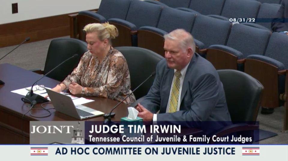 <strong>Tim Irwin, a juvenile court judge in Knoxville, testifies to state lawmakers Wednesday, Aug. 31. While DCS faces issues from staffing to abuse to poor facilities, Irwin said one solution is obvious: &ldquo;Throw money at it.&rdquo;</strong> (Screenshot from General Assembly livestream)