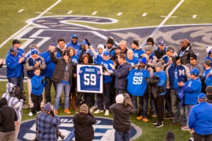 <strong>The Tigers defeated the North Alabama Lions 59-0 as Danton Barto&rsquo;s No. 59 jersey was retired Saturday, Nov. 19, 2022 in a halftime ceremony at Simmons Bank Liberty Stadium.</strong> (Courtesy Memphis Athletics)