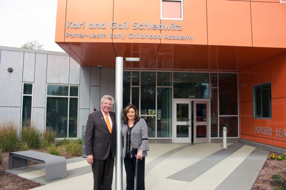 <strong>The "Karl (left) and Gail Schledwitz Porter-Leath Early Childhood Academy" is named for the couple thanks to their generous donation.</strong> (Courtesy Porter-Leath)