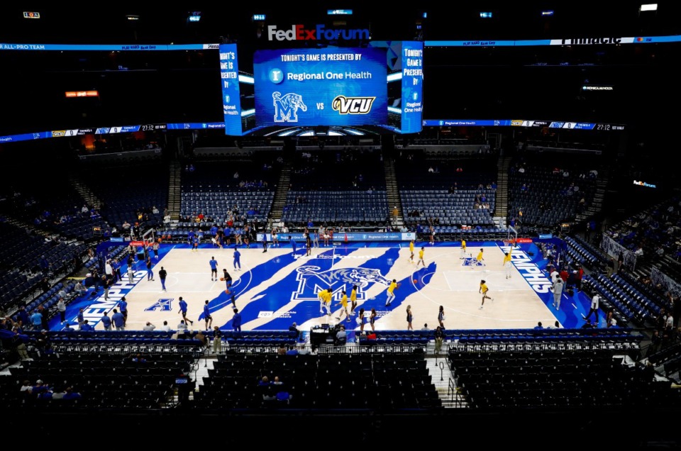 <strong>Memphis Tigers new basketball court at the FedExForum on Sunday, Nov. 20, 2022.</strong> (Mark Weber/The Daily Memphian)