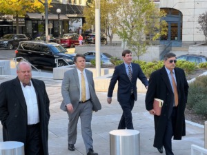<strong>Former Tennessee State Sen. Brian Kelsey (third from left) arrives for a change of plea hearing at the Fred D. Thompson U.S. Courthouse and Federal Building in Nashville Tuesday, Nov. 22, 2022.</strong> (Ian Round/The Daily Memphian)