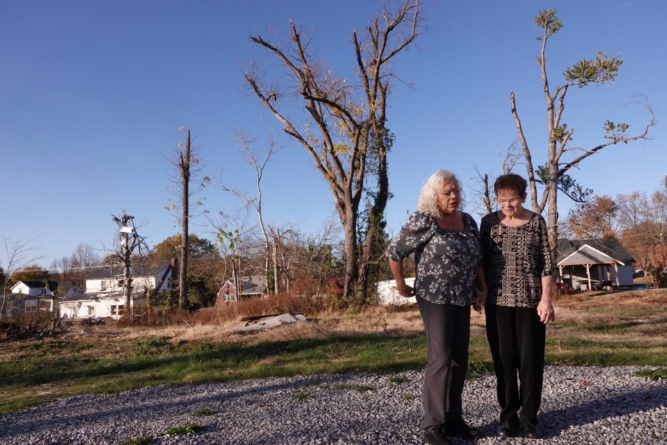 <strong>Cathy Gallimore (left) is caring for her elderly mother, Fay Bowden. Gallimore&rsquo;s home was destroyed in the deadly and highly destructive EF-3 tornado that tore through Dresden, Tennessee Dec. 10&ndash;11, 2021. She has a new home in that place that was furnished by a nonprofit called God&rsquo;s Pit Crew.</strong> (Photos by Karen Pulfer Focht/The Institute For Public Service Reporting)