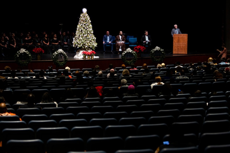 <strong>District Attorney General Steve Mulroy speaks during the Shelby County District Attorney's Office annual Season of Remembrance ceremony, where attendees placed ornaments in honor of their loved ones who were victims of homicide.</strong> (Brad Vest/Special to The Daily Memphian)